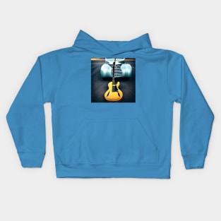 A Semi Acoustic Guitar In Front of A Turquoise Car From The 1940’s. Kids Hoodie